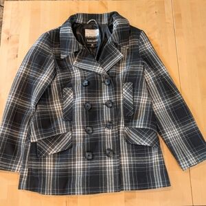 Black & Gray Plaid Peacoat